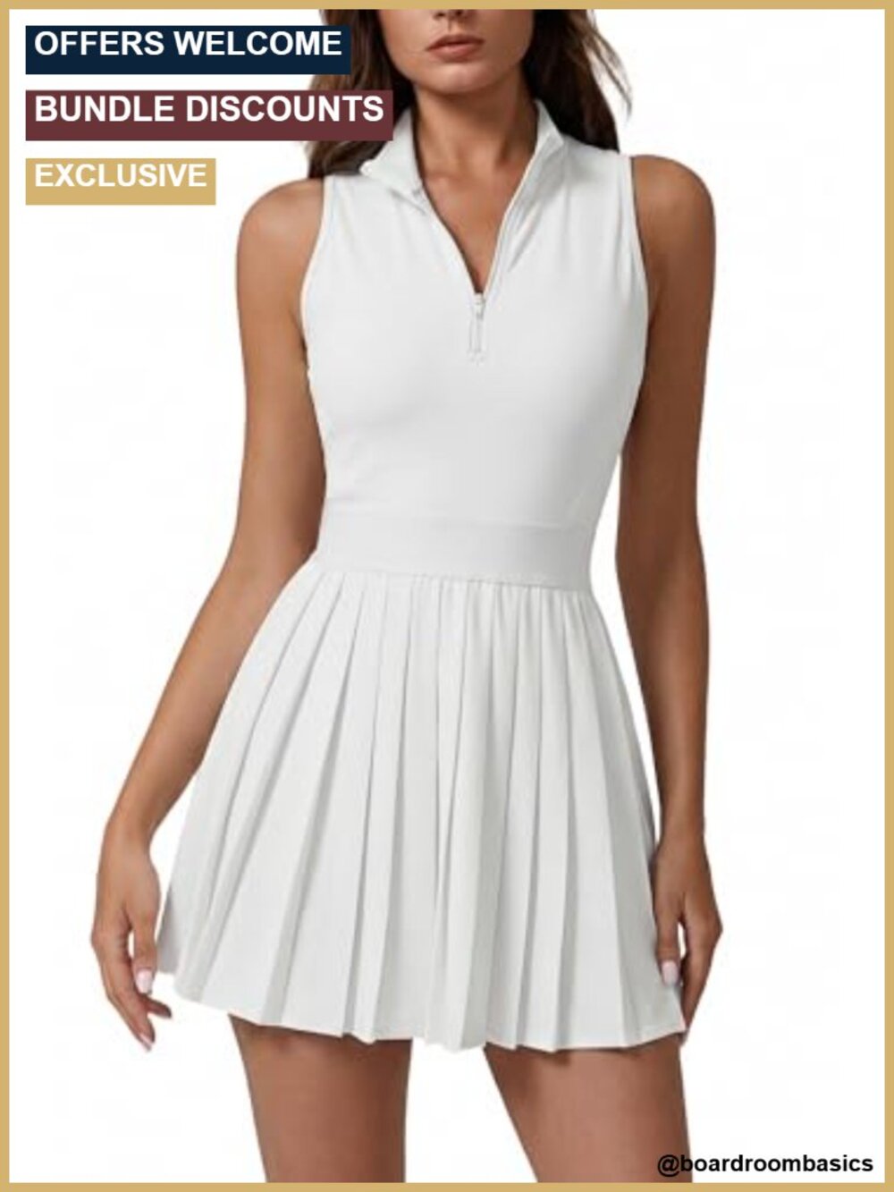 High Neck Sleeveless Pleated Tennis Dress with Shorts and Pockets
